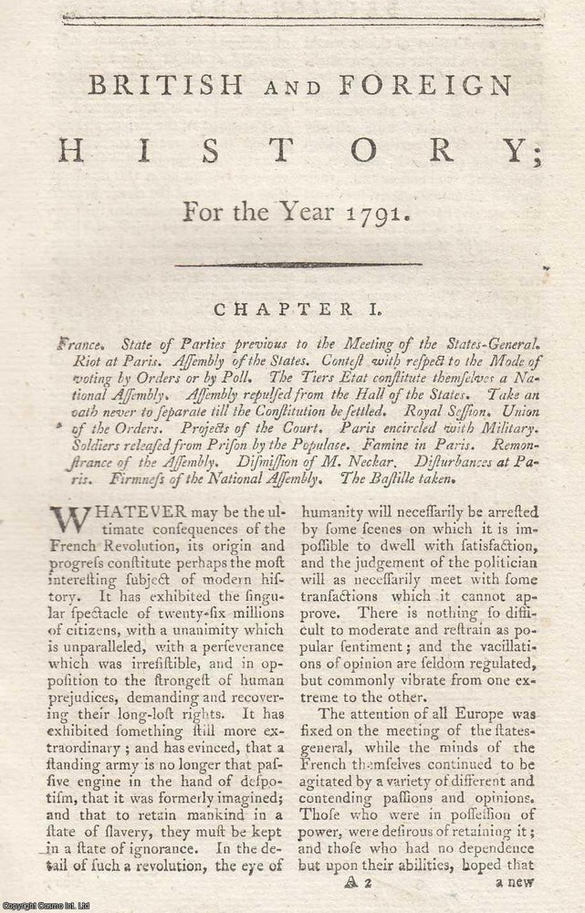 Item #361974 British and Foreign History for the Year 1791. An original article from The New...
