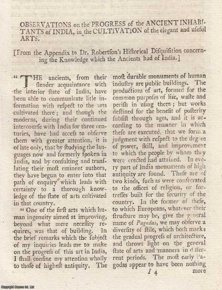 Item #361985 Observations on the Progress of the Ancient Inhabitants of India, in the Cultivation...