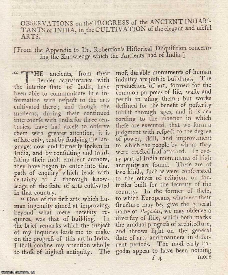 Item #361985 Observations on the Progress of the Ancient Inhabitants of India, in the Cultivation...