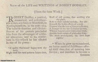 Item #361991 View of the Life and Writings of Robert Dodsley. An original article from The New...