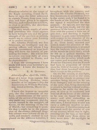 Principal Occurrences in the Year 1804. A large number of pieces regarding the Napoleonic wars at sea and on land, along with some North America related details. An original article from The New Annual Register for 1804.