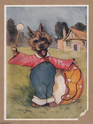 Item #362014 Louis Wain: A Yorkshire Terrier Dog, dressed, along with a large drum - printed in...
