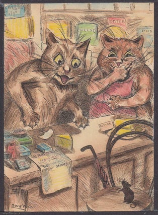 Item #362020 Louis Wain: two cats shopping - undated, but likely 1920s. Later and basic hand...
