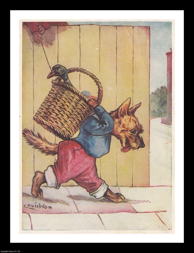 Item #362030 Louis Wain: A Yorkshire Terrier Dog, dressed, carrying a duck in a basket - printed...