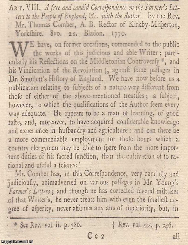 Item #362279 A Free and Candid Correspondence on The Farmer's Letters to The People of England,...