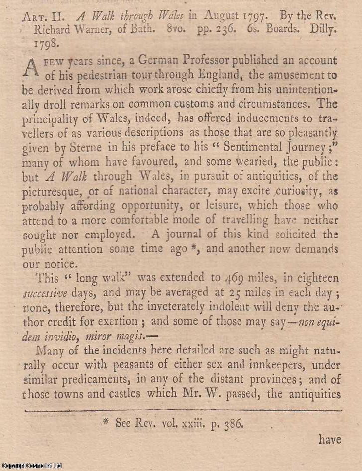Item #362300 A Walk Through Wales in August 1797. By The Rev. Richard Warner, of Bath. 1798. A...