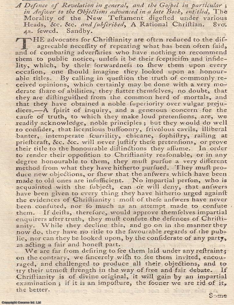 Item #362338 A Defence of Revelation in General, and The Gospel in Particular; in Answer to The...