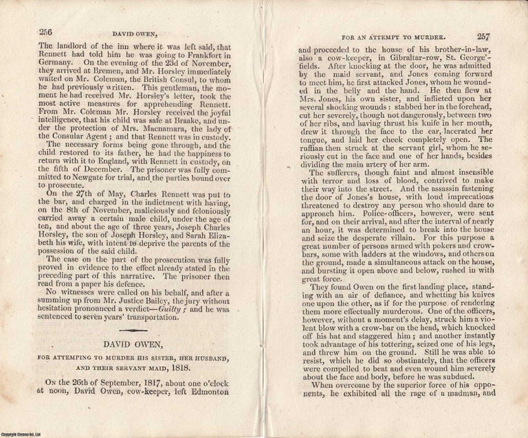 Item #362494 A Family Attack Averted: The Trial of David Owen for Attempted Murder, 1818. An...