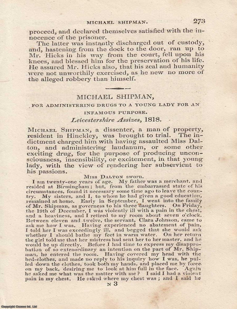 Item #362496 A Case at the Leicestershire Assizes: The Trial of Michael Shipman for Administering...