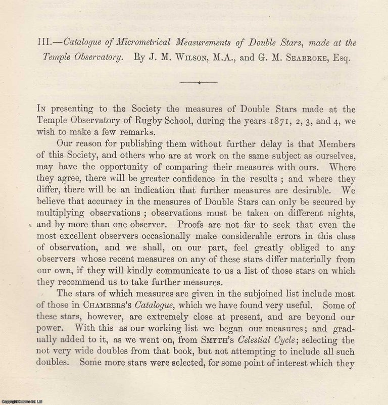 Item #362529 Micrometrical Measurements of Double Stars at the Temple Observatory: A Catalogue by...