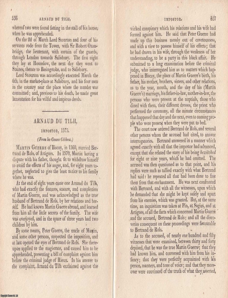 Item #362595 Identity in Question: The Trial of Arnaud du Tilh, Impostor, 1757. An article printed in 1825, written by an Unnamed Trial Reporter : 7 pages. IMPOSTOR 1757 TRIAL OF ARNAUD DU TILH.