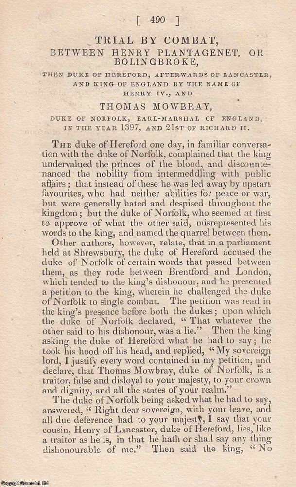 Item #362596 A Medieval Judicial Duel: The Trial by Combat Between Henry Bolingbroke and Thomas...