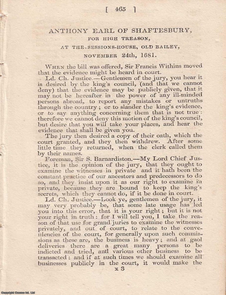 Item #362616 A Peer Before the Courts: The Trial of Anthony, Earl of Shaftesbury, for High...