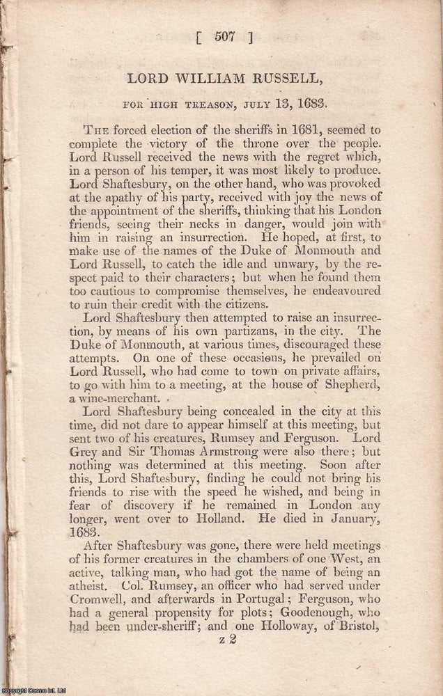 Item #362617 A Whig Leader Condemned: The Trial of Lord William Russell for High Treason, 13 July...