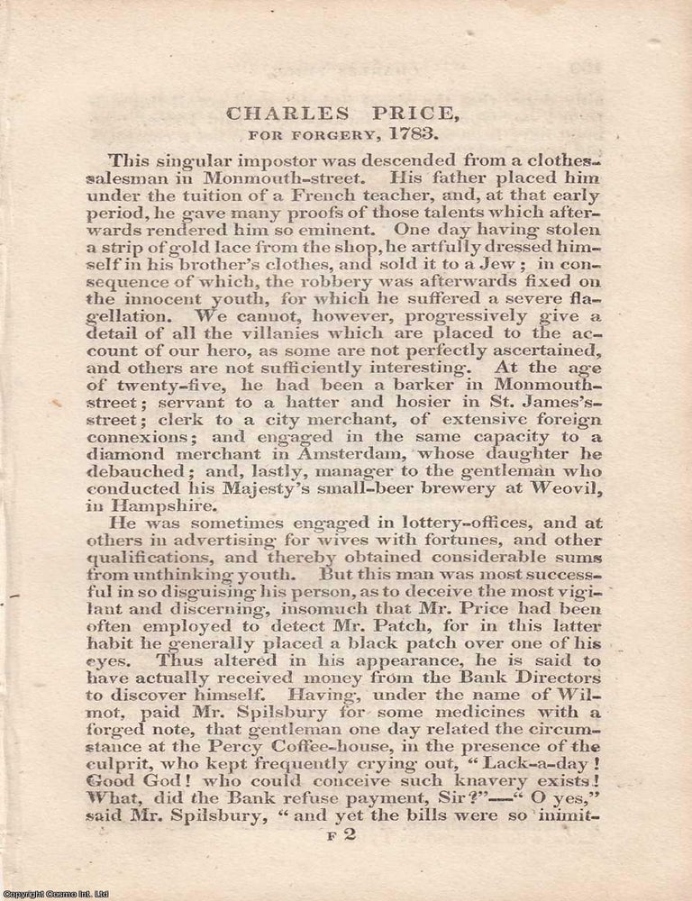 Item #362623 A Master of Disguise Unmasked: The Trial of Charles Price for Forgery, 1783. An...