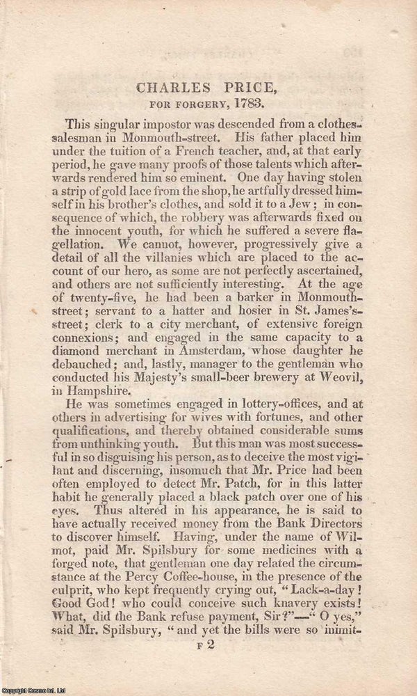 Item #362623 A Master of Disguise Unmasked: The Trial of Charles Price for Forgery, 1783. An...