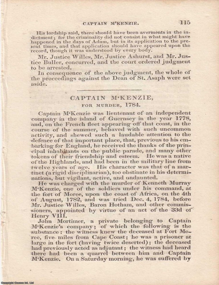 Item #362625 A Fatal Encounter at Sea: The Trial of Captain McKenzie for Murder, 1784. An article...