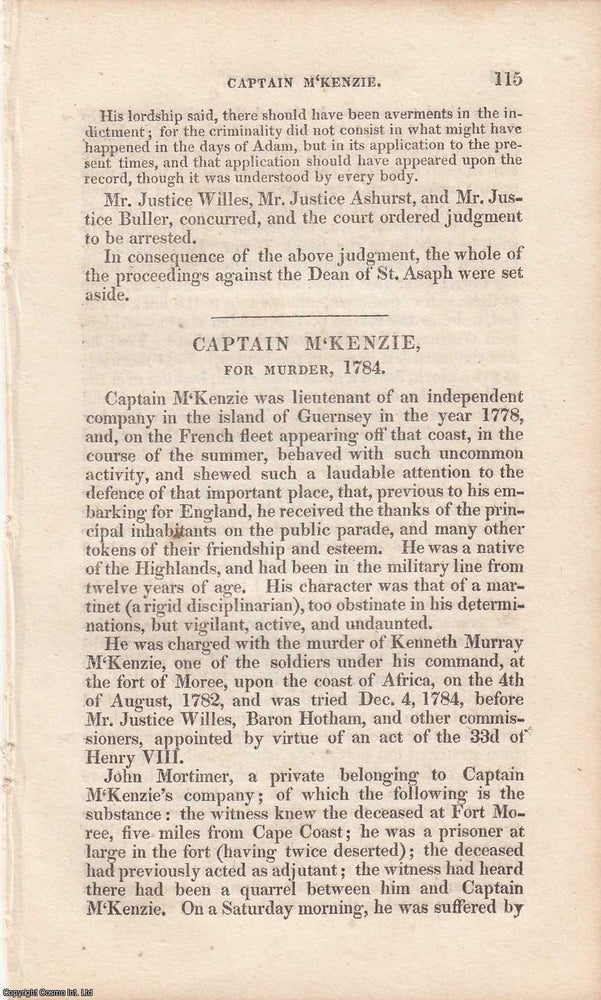 Item #362625 A Fatal Encounter at Sea: The Trial of Captain McKenzie for Murder, 1784. An article...