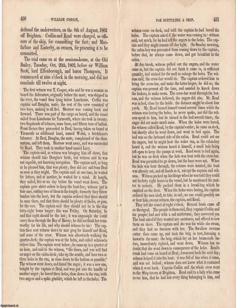 Item #362632 A Ship Sent to the Bottom: The Trial of William Codlin for Scuttling, 1802. An...