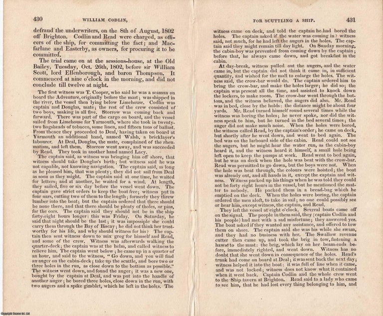 Item #362632 A Ship Sent to the Bottom: The Trial of William Codlin for Scuttling, 1802. An...