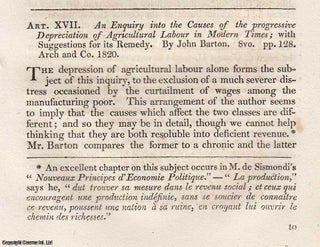 Item #362646 An Enquiry into The Causes of The Progressive Depreciation of Agricultural Labour in...
