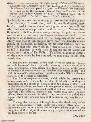 Review: Ralph Palin on the Influence of Habits and Manners on Health. An article printed in 1824, RALPH PALIN ON THE INFLUENCE.