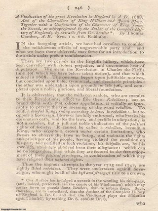 Review: A Vindication of the Revolution of 1688. An article printed in 1758, written by an. A VINDICATION OF THE REVOLUTION.