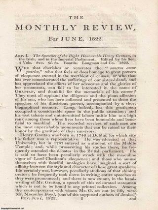 Review: Speeches of Henry Grattan in the Irish and Imperial Parliaments (1822). An article. SPEECHES OF HENRY GRATTAN IN.