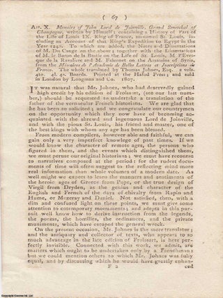 Review: Memoirs of John, Lord de Joinville, Grand Seneschal of Champagne. An article printed in. LORD DE MEMOIRS OF JOHN.