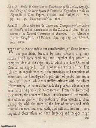 Review: Alexander Baring's Orders in Council: An Examination of Commercial Regulations. An. ALEXANDER BARING ON THE ORDERS.