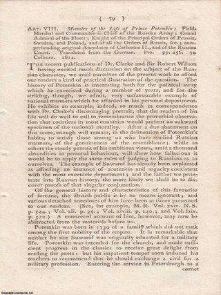 Review: Memoirs of the Life of Prince Potemkin (1812). An article printed in 1813, written by an. MEMOIRS OF THE LIFE OF.