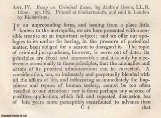 Item #362748 Essay on Criminal Laws. By Andrew Green. An original article from the Monthly Review...