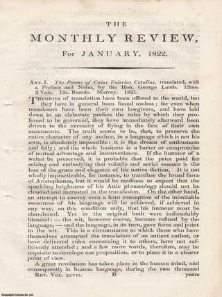 Review: George Lamb's Translation of Catullus (1821). An article printed in 1822, written by. GEORGE LAMB'S TRANSLATION OF CATULLUS.
