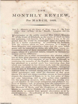 Review: Lucy Aikin's Memoirs of the Court of King James I (1822). An article printed in. LUCY AIKIN'S MEMOIRS OF THE.