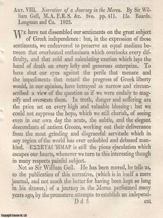 Review: Sir William Gell's Narrative of a Journey in the Morea (1823). An article printed in. SIR WILLIAM GELL'S JOURNEY IN.