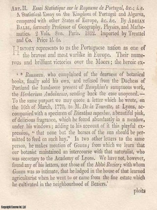 Review: Adrian Balbi's Statistical Essay on the Kingdom of Portugal and Algarva (1822). An. BALBI'S STATISTICAL ESSAY ON PORTUGAL.