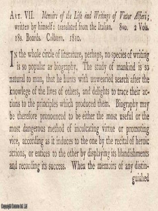 Review: Memoirs of the Life and Writings of Victor Alfieri (1810). An article printed in 1810, MEMOIRS OF THE LIFE AND.
