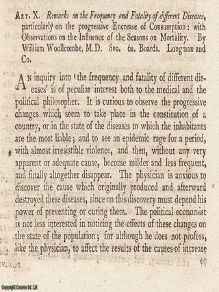 Review: William Woollcombe on the Frequency and Fatality of Diseases (1810). An article printed. WILLIAM WOOLLCOMBE ON THE FREQUENCY.