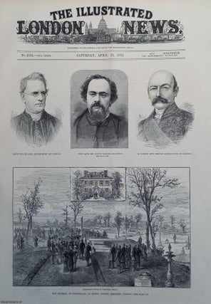 Henry Longfellow. Born 1807. Died 1882. A rare, original print from The Illustrated London News, carefully removed and preserved : an important artifact of journalism's golden age! A portrait, and a page illustrating his funeral, from the Illustrated London News, 1882. A rare, original print from The Illustrated London News, carefully removed and preserved : an important artifact of journalism's golden age!