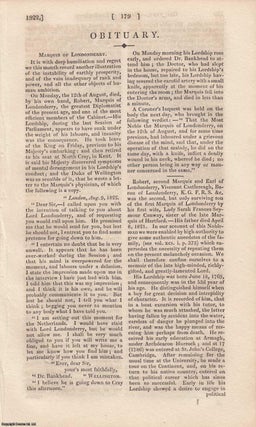 Item #363059 Marquis of Londonderry Obituary. An original article from the Gentleman's Magazine,...