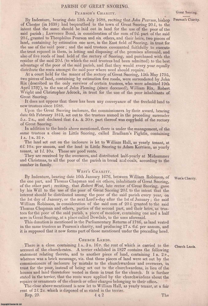 Item #363091 Endowments and Local Benefaction: The Parishes of Great Snoring, Little Walsingham,...