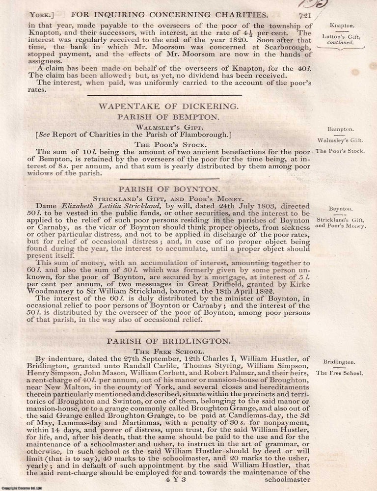 Item #363107 Endowments in the East Riding: Thorpe Basset, Bridlington, Foston and Other...