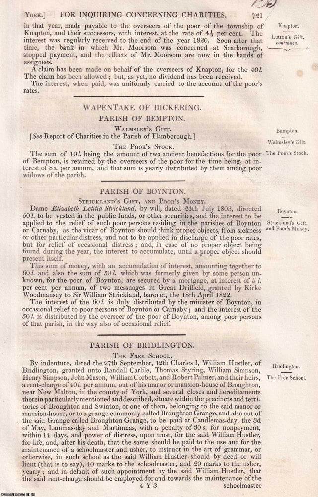 Item #363107 Endowments in the East Riding: Thorpe Basset, Bridlington, Foston and Other...