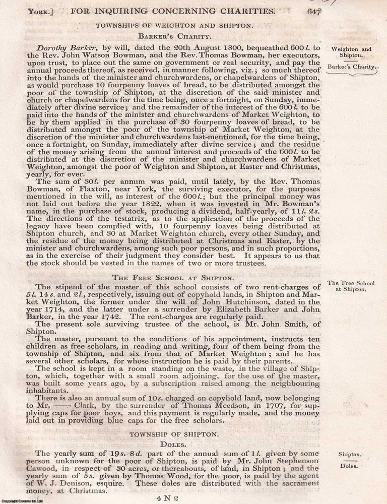 Item #363111 Endowments in the Heart of the East Riding: Market Weighton, the Wapentake of Ouse...
