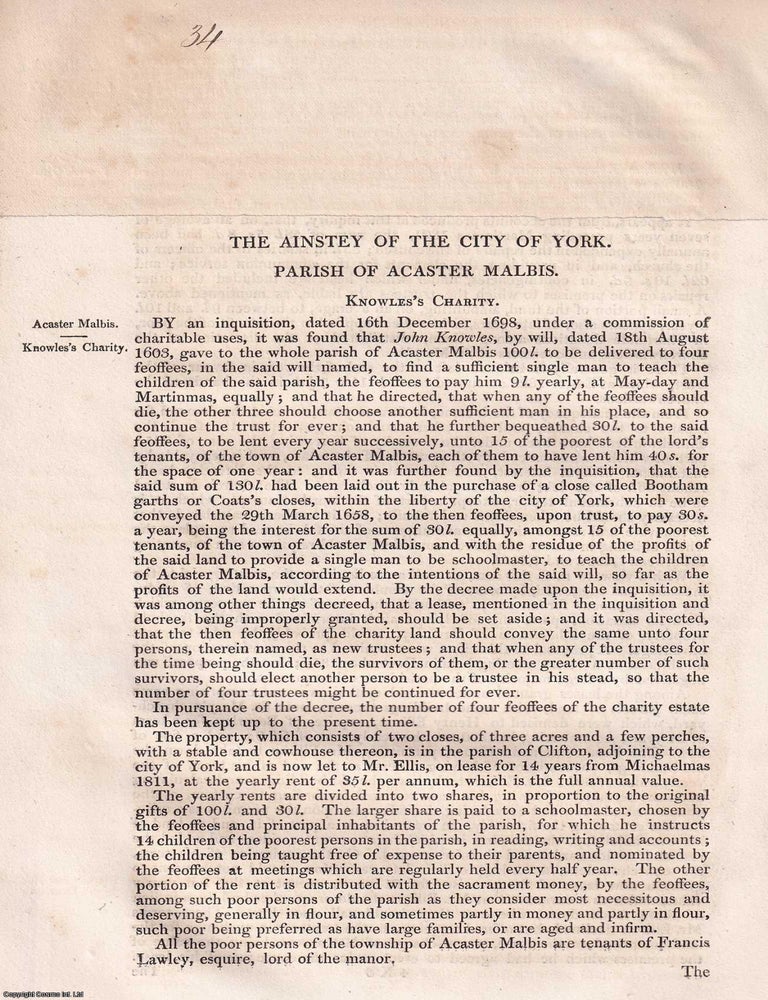 Item #363118 Charitable Endowments in the Parishes of Acaster Malbis, Askham Bryan, Nether...