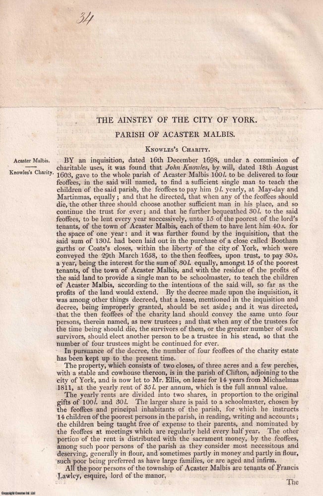 Item #363118 Charitable Endowments in the Parishes of Acaster Malbis, Askham Bryan, Nether...
