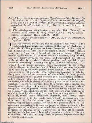 Forgery or Discovery: The Debate over the Alleged Shakespeare Papers. An article printed in 1860, FORGERY OR DISCOVERY: THE SHAKESPEARE.