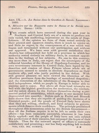 Across the Alps: France, Savoy and Switzerland in Transition. An article printed in 1860, written. SAVOY ACROSS THE ALPS: FRANCE.