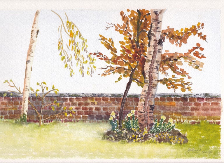 Item #363170 An original watercolour painting, by G. Hunt, dated Nov 1986, of a garden wall and...