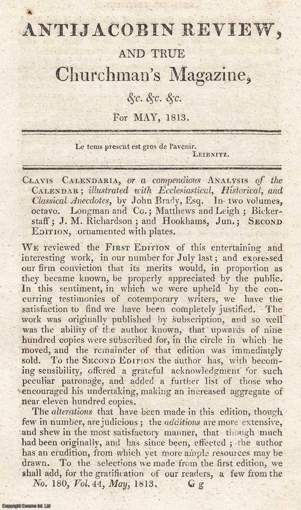 Item #363240 Clavis Calendaria: John Brady's Analysis of the Calendar and Its Traditions. An...